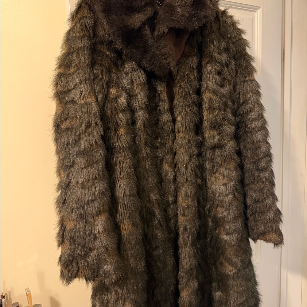 Laundry By Shelli Segal Women's Brown Faux Fur Pea Coat